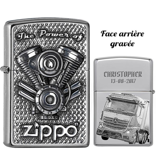 Briquet ZIPPO gravé et personnalisé design motor